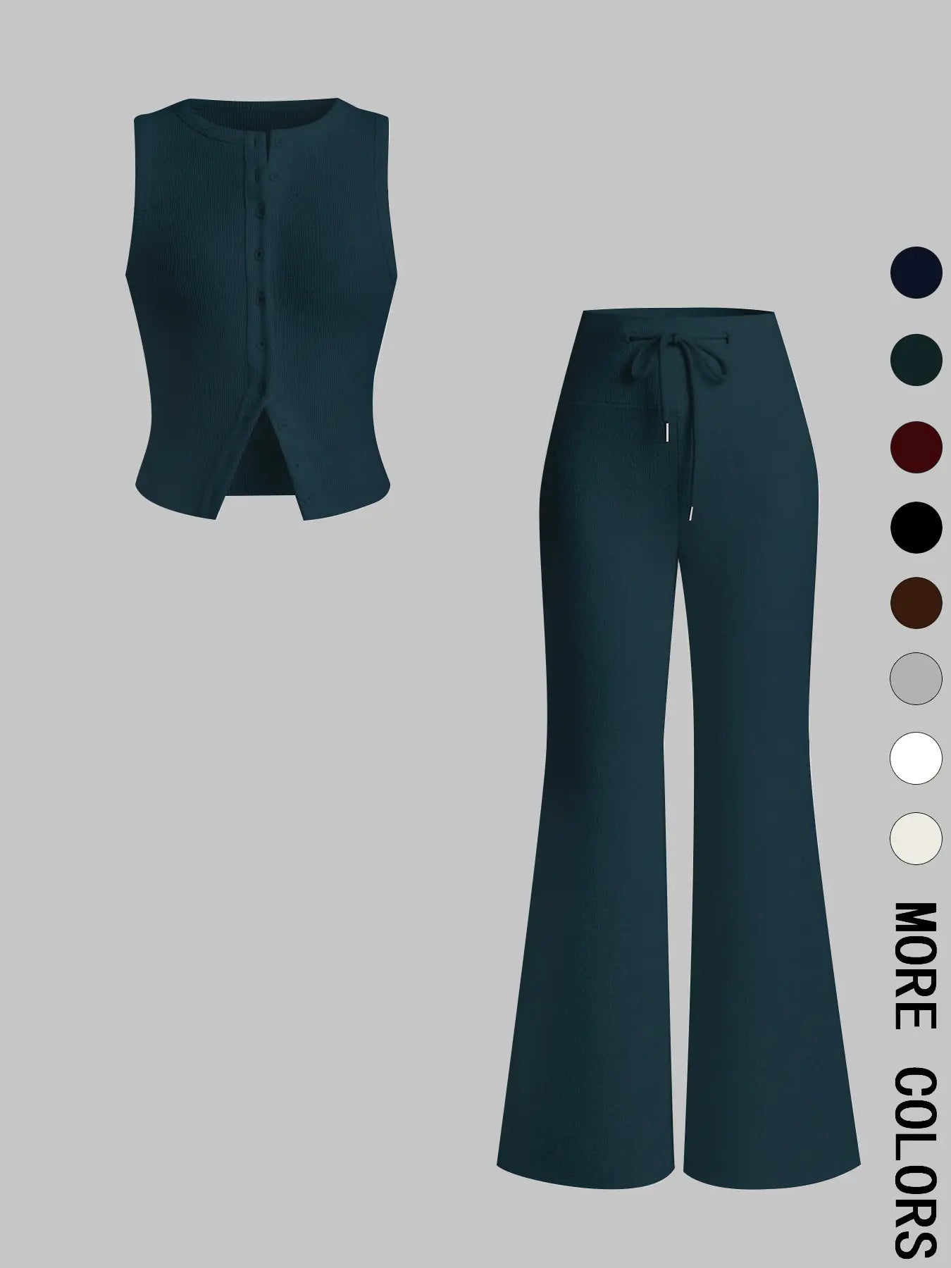 Women'S Casual Summer Plain Color Sleeveless Top & Wide Leg Drawstring Pants Set, Slim-Fit Design, Comfortable Knit Fabric, Perfect for Daily Wear, Womenswear