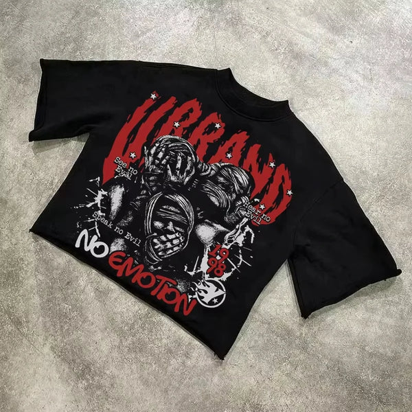 We Are All Alone Abstract Human Face Graphics Printed Cotton T-Shirt Men Y2K Short Sleeves Oversize Vintage T Shirt