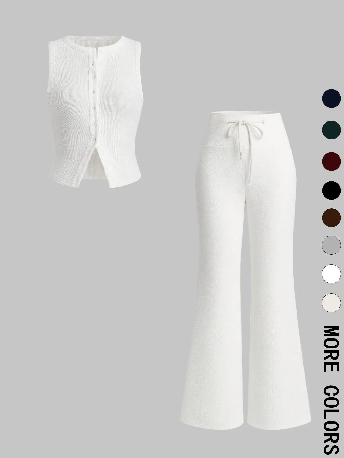 Women'S Casual Summer Plain Color Sleeveless Top & Wide Leg Drawstring Pants Set, Slim-Fit Design, Comfortable Knit Fabric, Perfect for Daily Wear, Womenswear