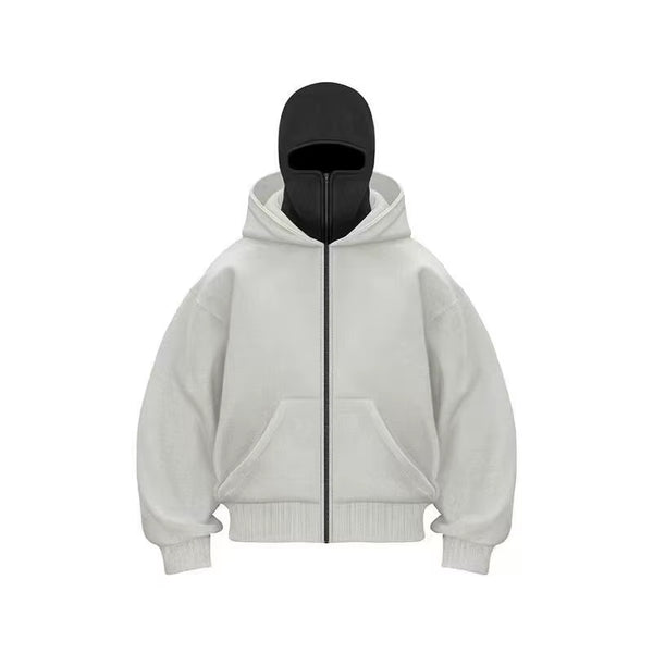 Balaclava Men Zip Hoodie Winter Warm Casual Sweatshirt Y2K with Hooded Face Mask Zipper Design Sports Jacket Outdoor Activities